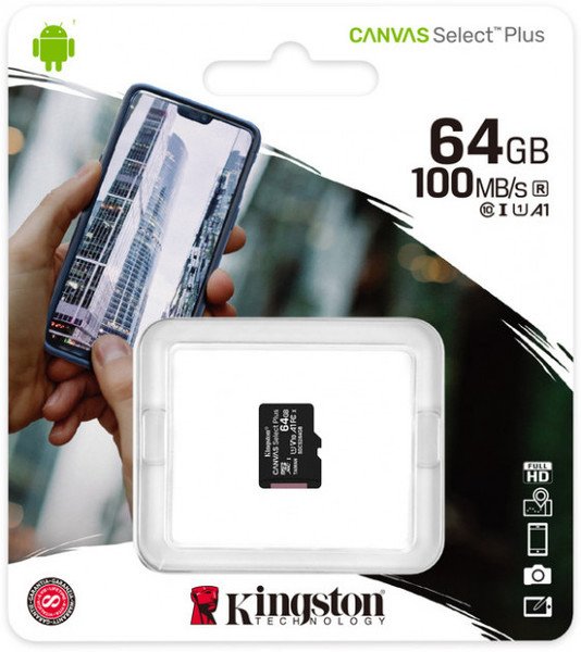 Карта пам’яті Kingston microSDXC 64Gb Canvas Select+ A1 (R100/W10)
