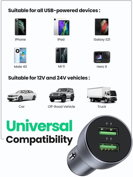 Автомобільний зарядний пристрій Ugreen CD213 36W 2xUSB QC 3.0 3A Car Charger (Dark Blue)