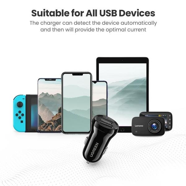 Автомобільний зарядний пристрій Ugreen ED018 24W 2xUSB Car Charger (Black)