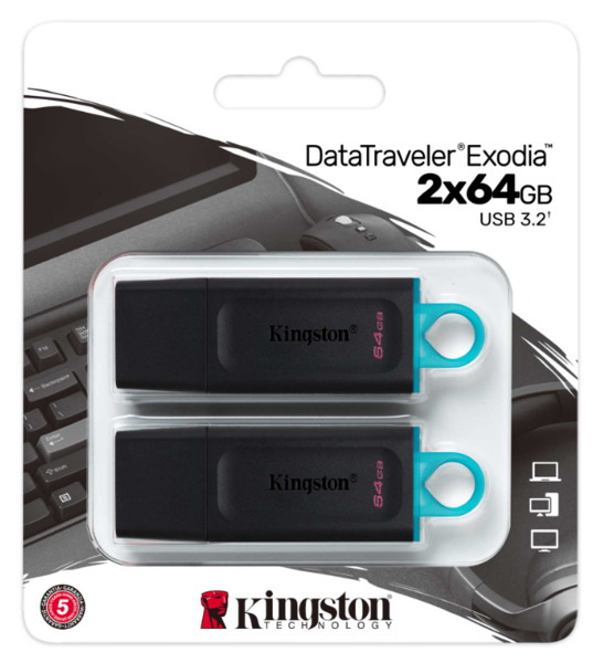 USB флеш накопичувач Kingston 2x64GB DT Exodia Black+Blue USB 3.2 (DTX/64GB-2P)