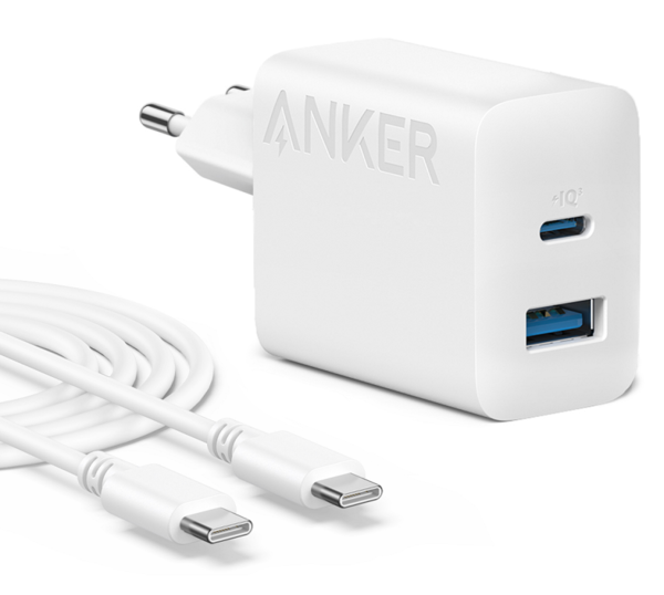 Мережевий зарядний пристрій Anker PowerPort – 20W USB-C&USB-A + USB-C cable White