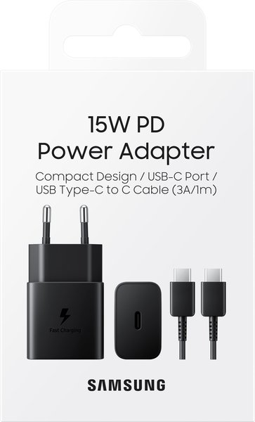 Мережевий зарядний пристрій Samsung 15W Power Adapter Type-C+Cable – Black (EP-T1510XBEGEU)