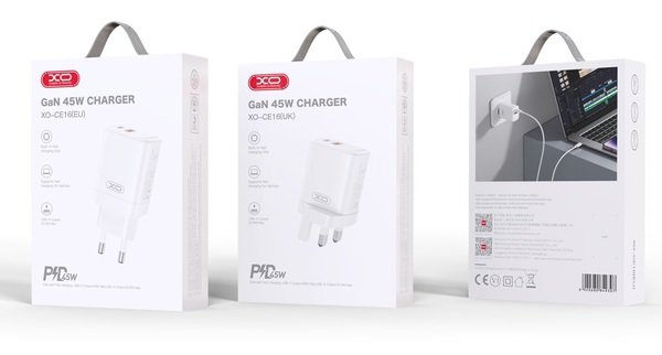 Мережевий зарядний пристрій XO CE16 – 45W PD USB-C & 22.5W QC USB-A White
