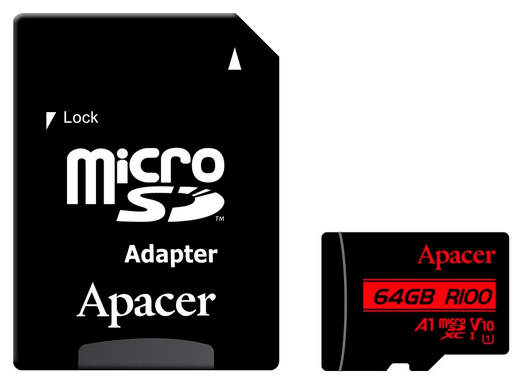 Карта пам’ятi Apacer microSDXC 64GB U1 V10 A1 R100 + adapter (100/10 MB/s)