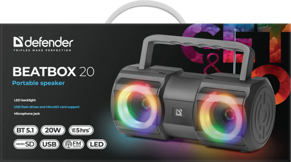 Портативна колонка Defender Beatbox 20 20Вт, Black (65420)