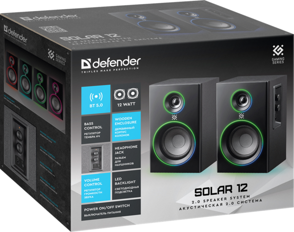 Акустика Defender 2.0 Solar 12BT, 230В Black (65712)