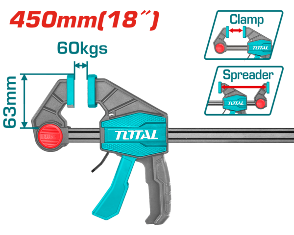 Струбцина TOTAL THT1340603 швидкозатискна, 63х450мм, 60кг
