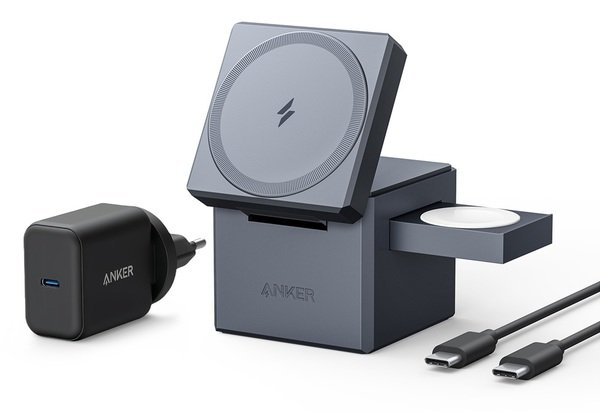 Бездротовий зарядний пристрій Anker MagGo Wireless Charging Station 15W 3-in-1 Cube Black