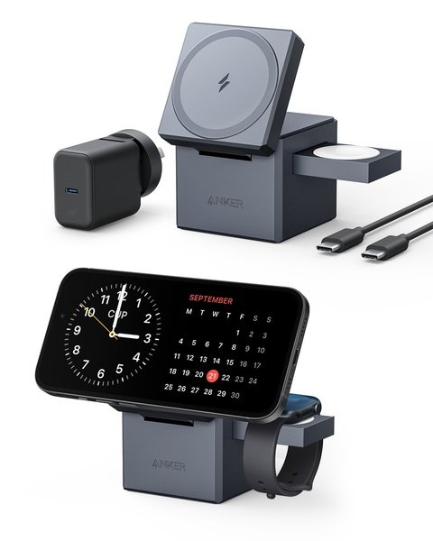 Бездротовий зарядний пристрій Anker MagGo Wireless Charging Station 15W 3-in-1 Cube Black