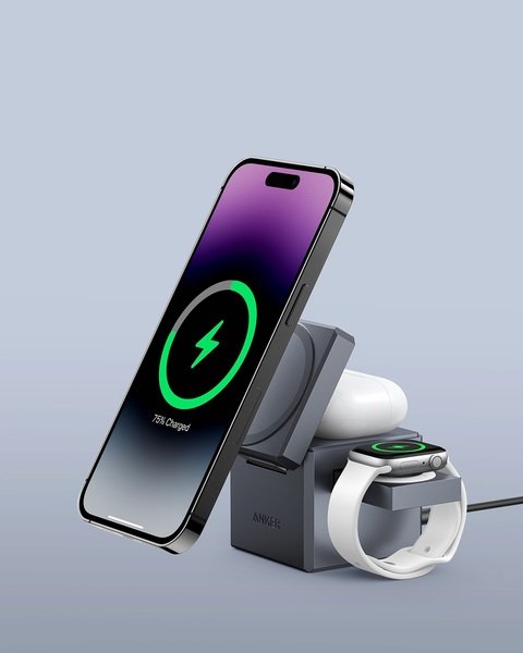 Бездротовий зарядний пристрій Anker MagGo Wireless Charging Station 15W 3-in-1 Cube Black