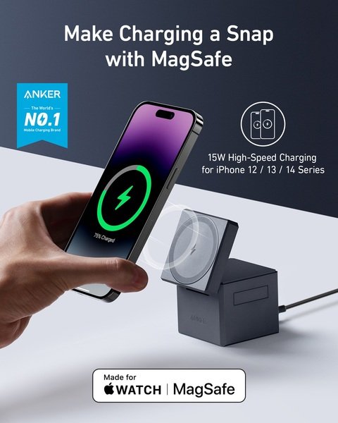 Бездротовий зарядний пристрій Anker MagGo Wireless Charging Station 15W 3-in-1 Cube Black