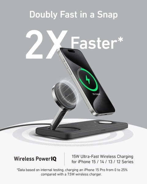Бездротовий зарядний пристрій Anker MagGo Wireless Charging Station 15W 3-in-1 Pad Black