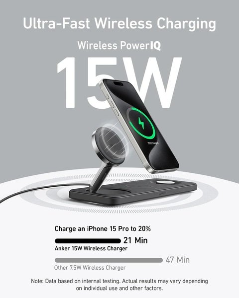 Бездротовий зарядний пристрій Anker MagGo Wireless Charging Station 15W 3-in-1 Pad Black