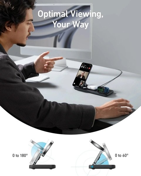 Бездротовий зарядний пристрій Anker MagGo Wireless Charging Station 15W 3-in-1 Pad Black
