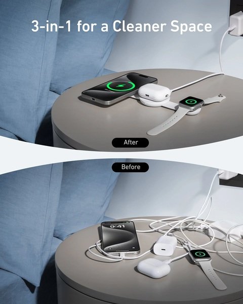 Бездротовий зарядний пристрій Anker MagGo Wireless Charging Pad 15W 3-in-1 Foldable White