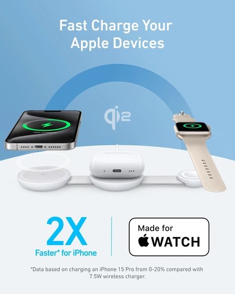 Бездротовий зарядний пристрій Anker MagGo Wireless Charging Pad 15W 3-in-1 Foldable White