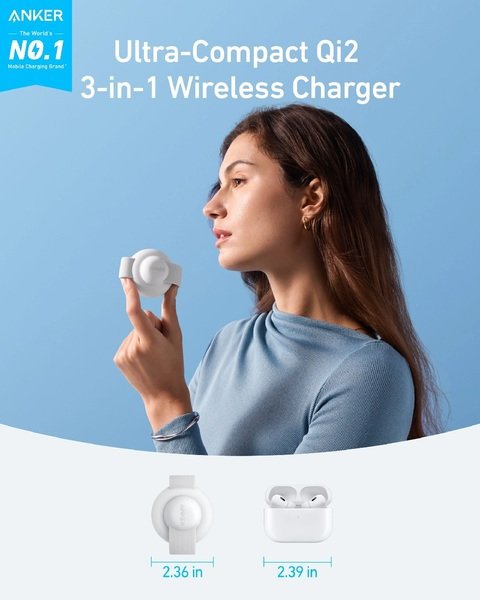 Бездротовий зарядний пристрій Anker MagGo Wireless Charging Pad 15W 3-in-1 Foldable White