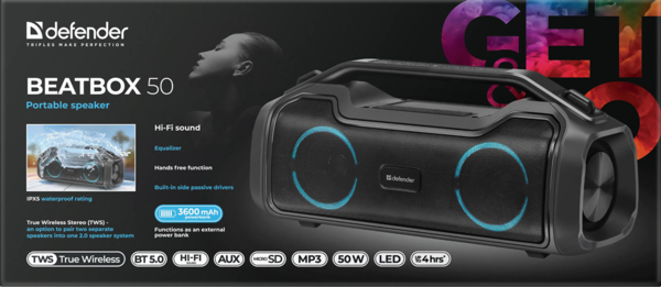 Портативна акустика Defender Beatbox 50 Black (65950)