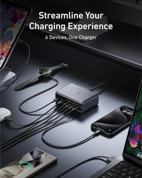 Мережевий зарядний пристрій Anker GaNPrime Charger – 200W, 4xUSB-C PD & 2xUSB-A Black
