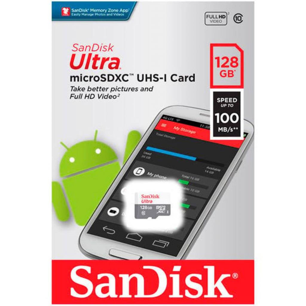 Карта пам’яті SanDisk 128GB microSD class 10 Ultra Light (SDSQUNR-128G-GN6MN)