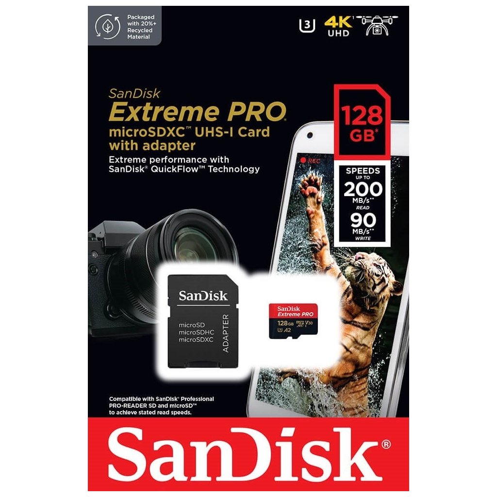 Карта пам’яті SanDisk 128 GB microSDXC UHS-I U3 Extreme Pro+SD Adapter (SDSQXCD-128G-GN6MA)