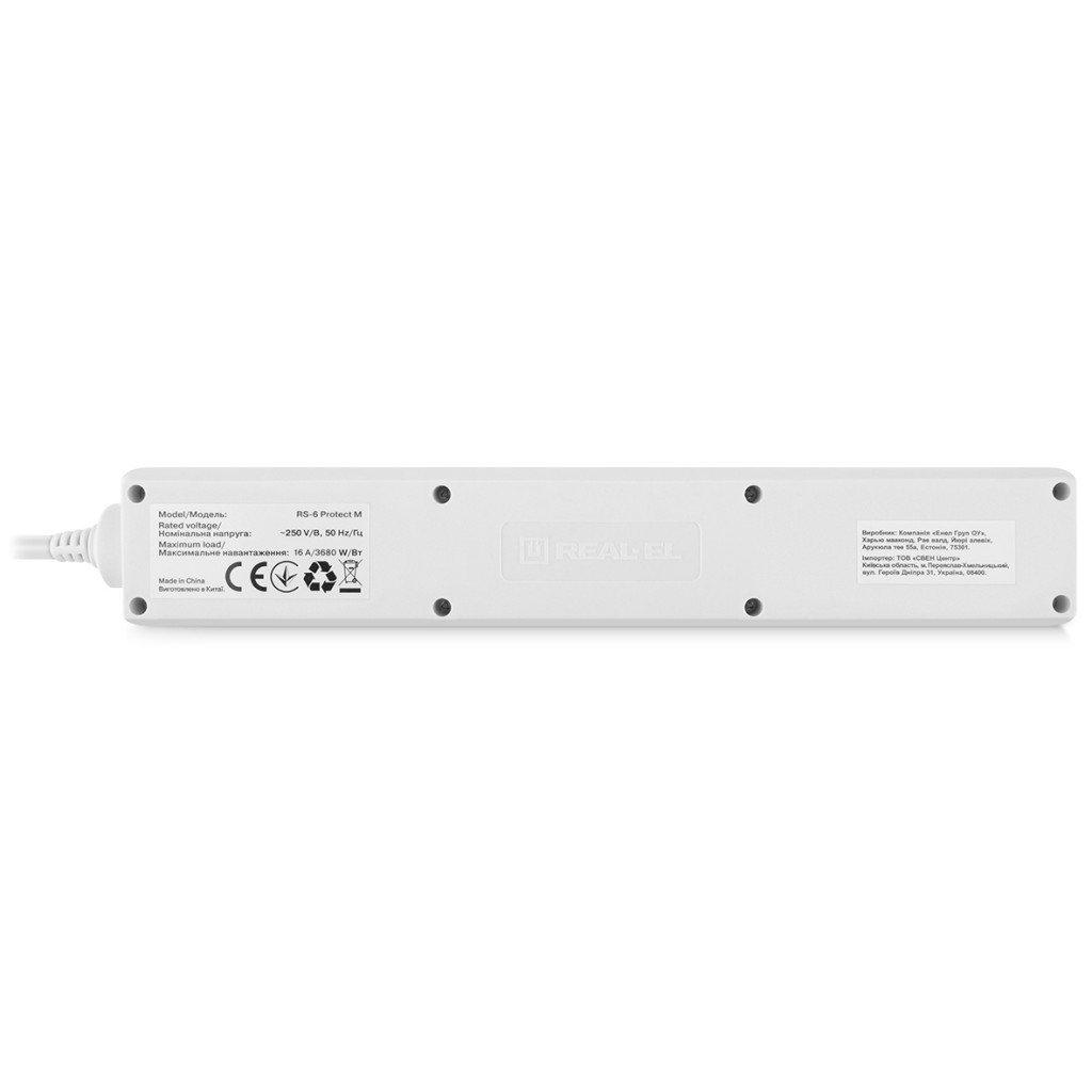 Мережевий фільтр живлення REAL-EL RS-6 Protect M 5m, white (EL122300035)