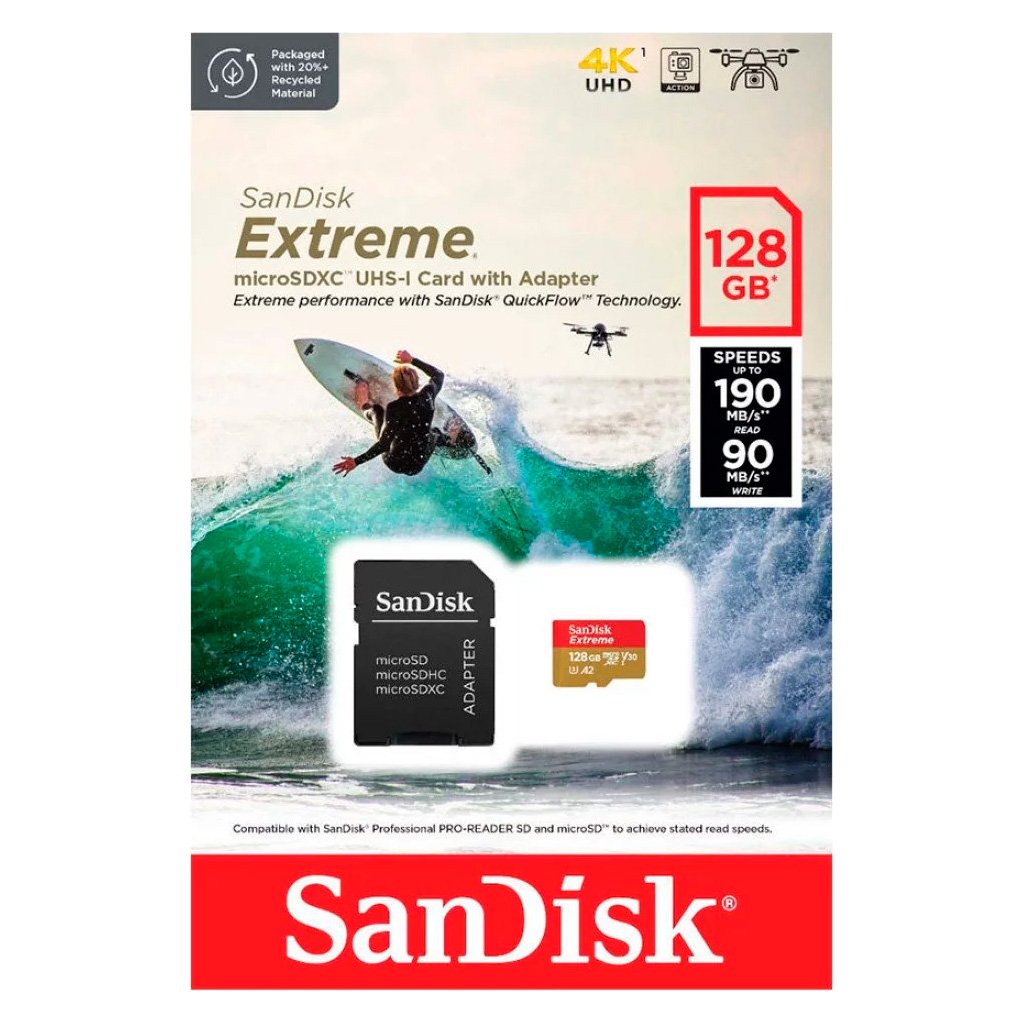 Карта пам’яті SanDisk 128GB microSD class 10 UHS-I Extreme For Action Cams and Dro (SDSQXAA-128G-GN6AA)
