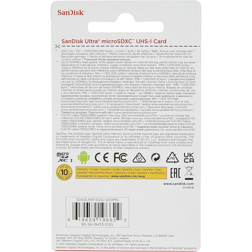 Карта пам’яті SanDisk 512GB microSDXC class 10 UHS-I Ultra (SDSQUNR-512G-GN3MN)