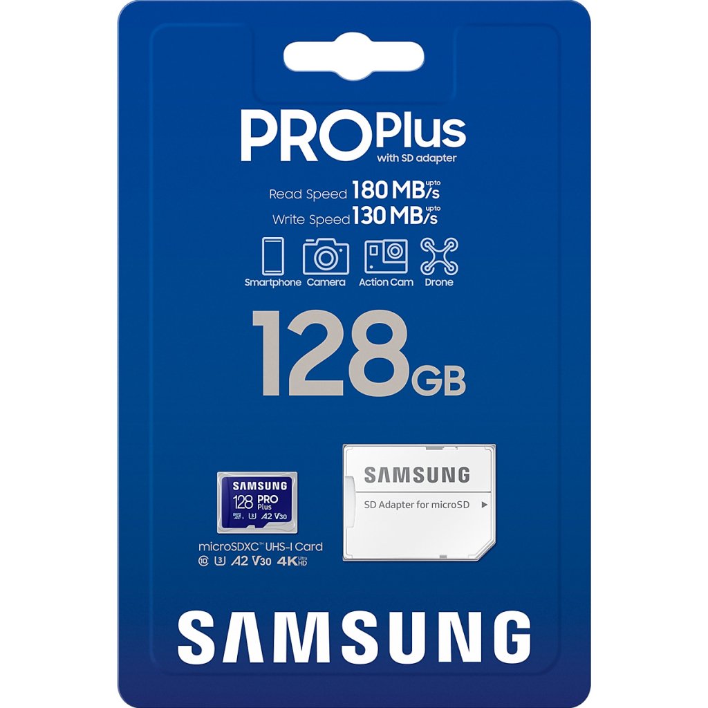Карта пам’яті Samsung 128 GB microSDXC Pro Plus UHS-I U3 V30 A2 Class 10 + SD-adapter (MB-MD128SA/EU)