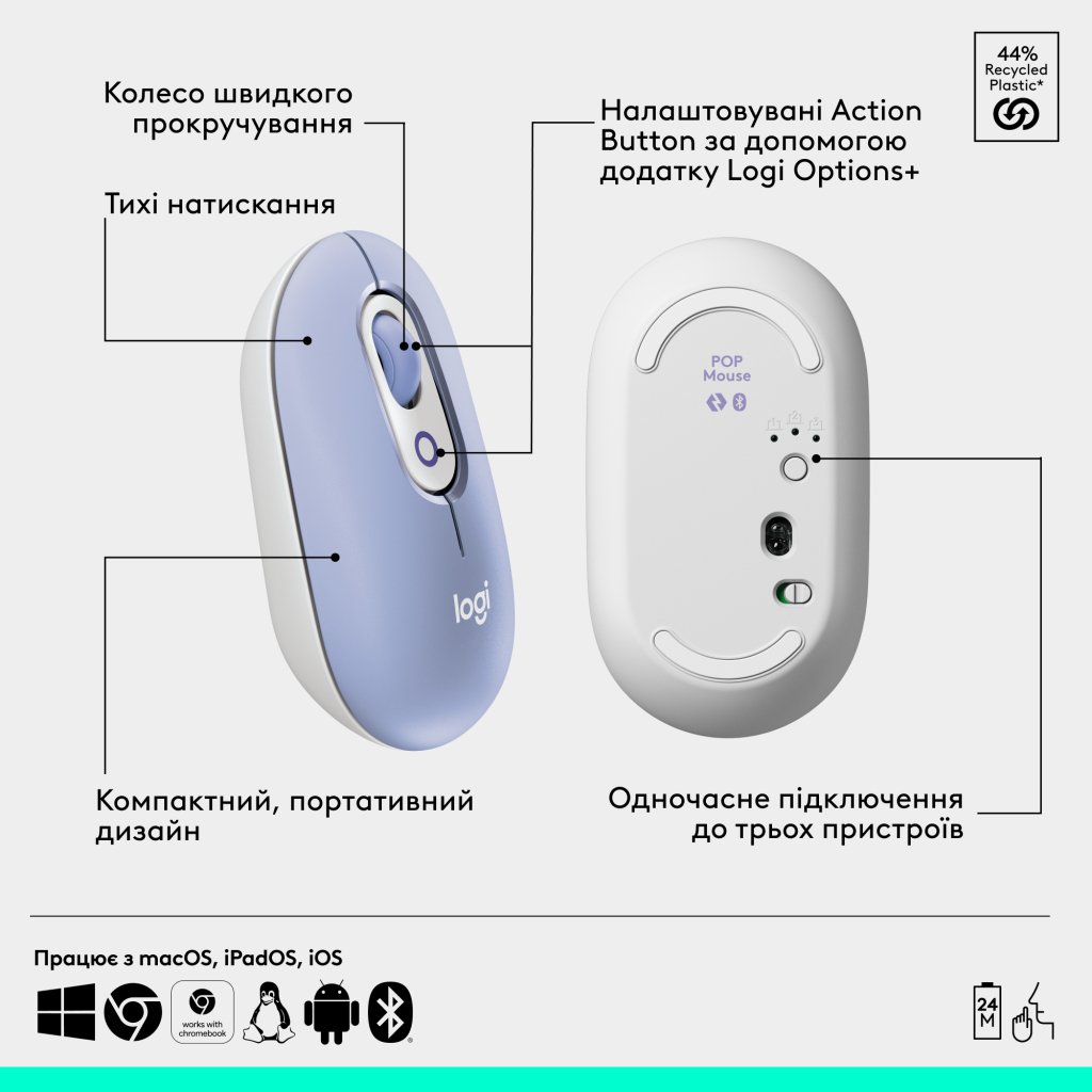 Комплект Logitech POP Icon Combo Bluetooth UA Lilac (920-013078)
