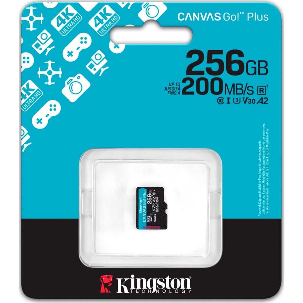 Карта пам’яті Kingston 256GB microSDXC сlass 10 UHS-I U3 V30 A2 Canvas Go Plus G4 (SDCG4/256GBSP)