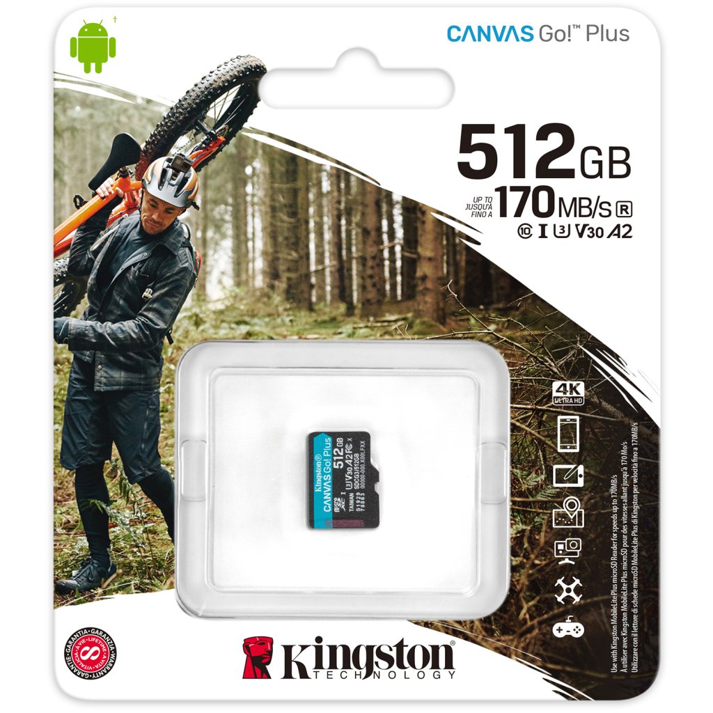 Карта пам’яті Kingston 512GB microSDXC сlass 10 UHS-I U3 V30 A2 Canvas Go Plus G4 (SDCG4/512GBSP)