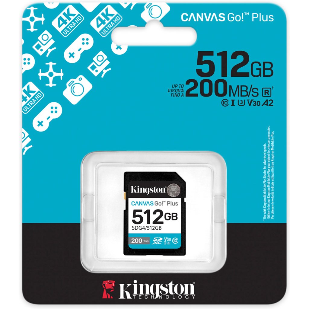 Карта пам’яті Kingston 512GB SDXC сlass 10 UHS-I U3 V30 Canvas Go Plus G4 (SDG4/512GB)