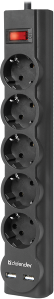 Мережевий фільтр Defender DFS 751 1,8 м, 5 розеток, 2xUSB, 2.1A (99751)