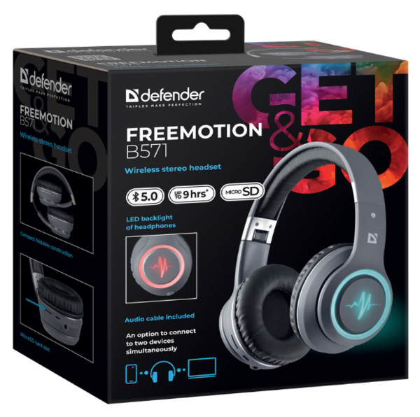 Навушники Defender FreeMotion B571 Bluetooth LED Gray (63571)