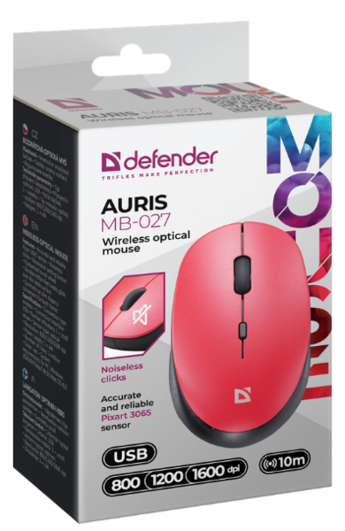 Мишка Defender Auris MB-027 Silent Wireless Red (52026)