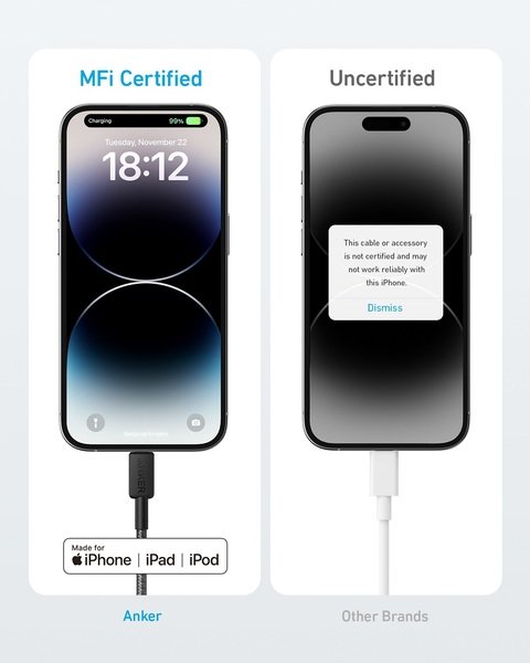 Кабель Anker 322 USB-C to Lightning – 1.8m Nylon Black