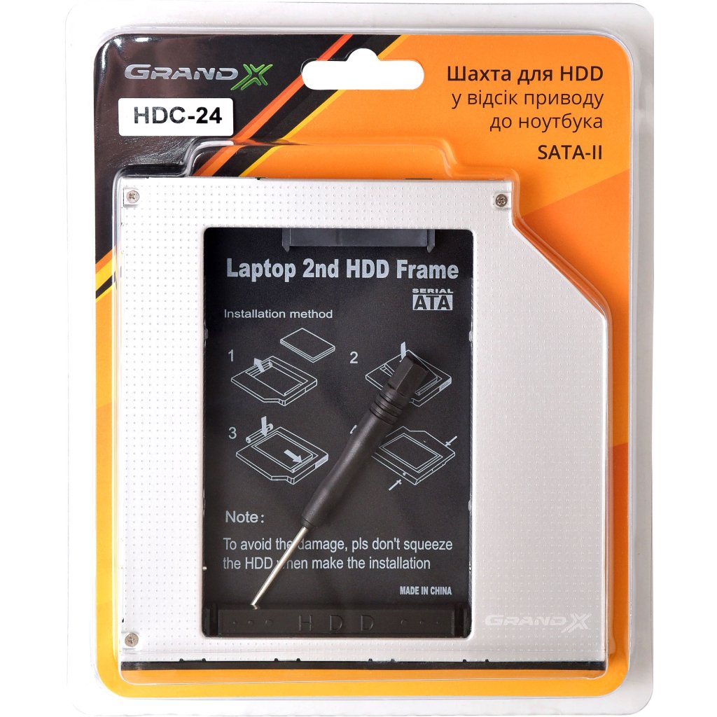 Фрейм-перехідник Grand-X HDD 2.5” to notebook 9.5 mm ODD SATA/mSATA (HDC-24)
