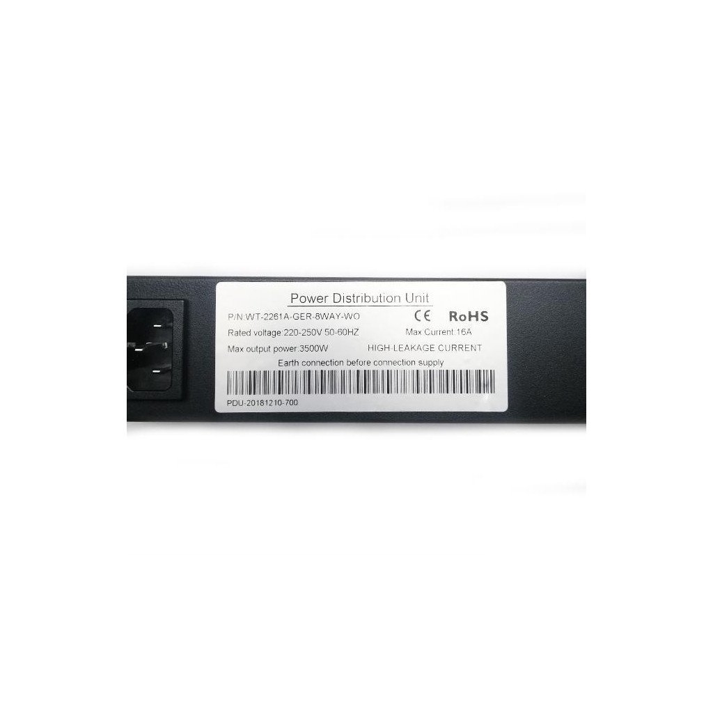 Силовий блок Eserver 19″ 8 розеток, выкл., алюм. корпус PDU 220В, 16А (WT-2261A-GER-8WAY-WO)