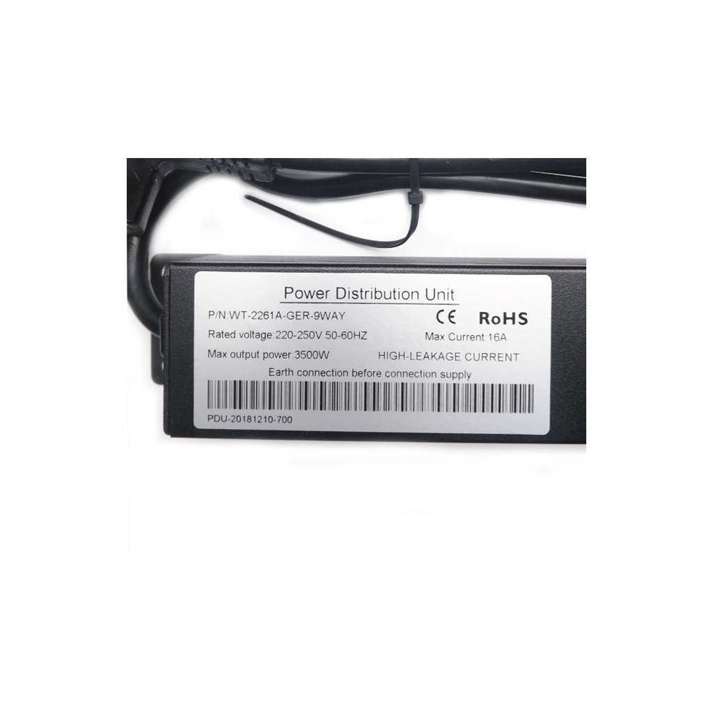 Силовий блок Eserver 19″ 9 розеток, кабель 1.8м, алюм. корпус PDU 220В, 16А (WT-2261A-GER-9WAY)