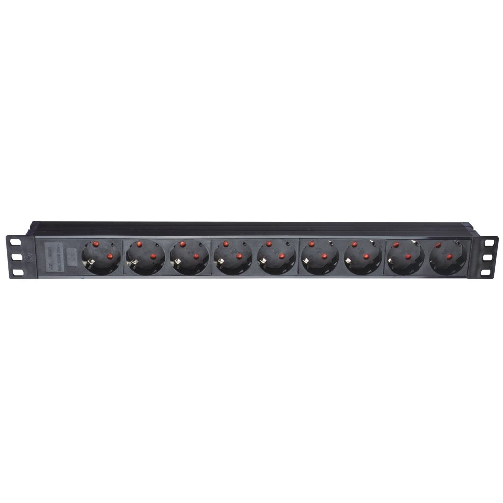 Силовий блок Eserver 19″ 9 розеток, кабель 1.8м, алюм. корпус PDU 220В, 16А (WT-2261A-GER-9WAY)