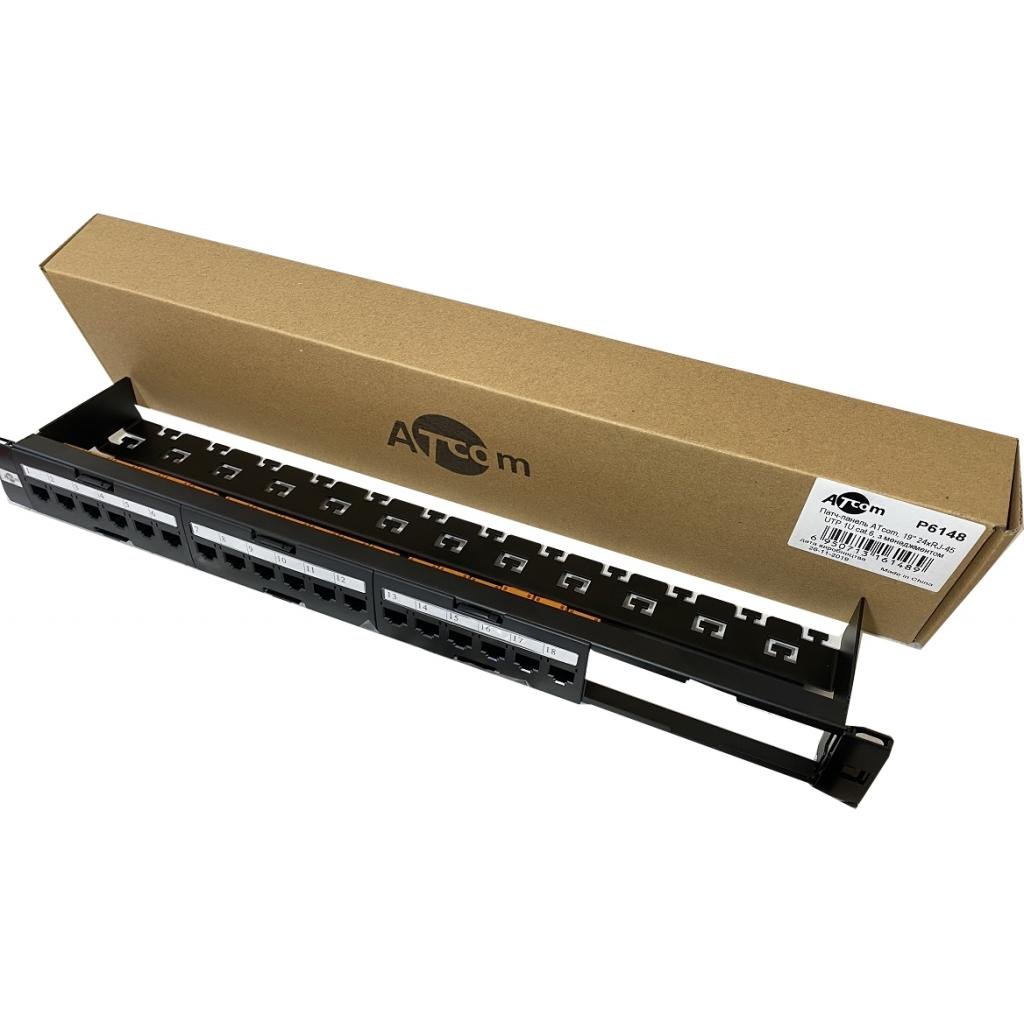 Патч-панель 19″ 24хRJ-45 UTP 1U cat.6, в зборі з Keystone, Organizer Atcom (P6148)