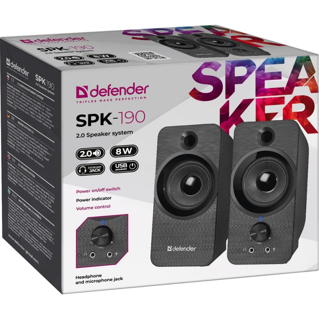 Акустика Defender 2.0 SPK 190 USB 8W Black (65190)