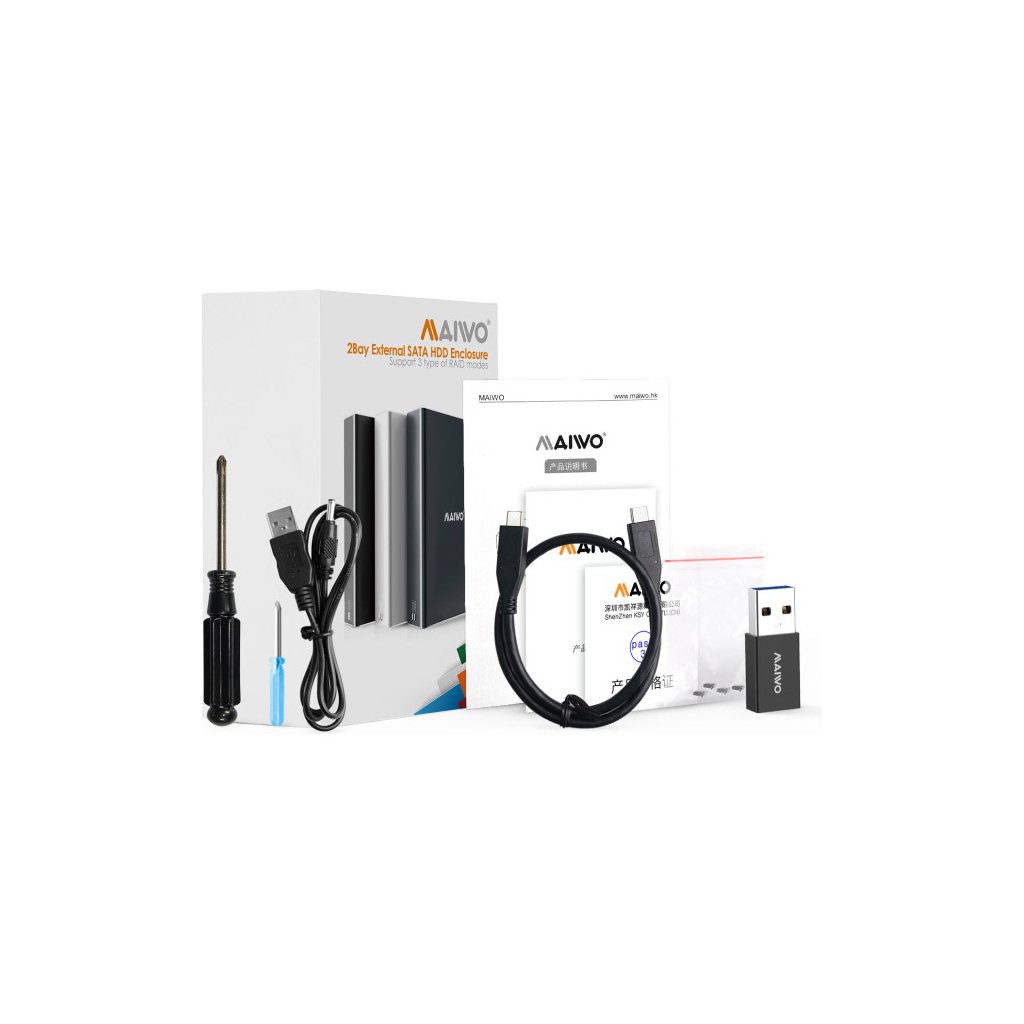 Кишеня зовнішня Maiwo 2*HDD 2.5″ SATA/SSD up to 9.5mm USB3.1 GEN2 Type-C, RAID 0,1 (K25272C)