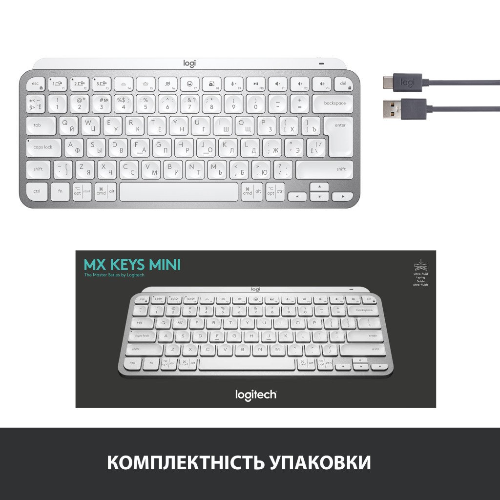 Клавіатура Logitech MX Keys Mini Minimalist Wireless US Pale Grey (920-010499)