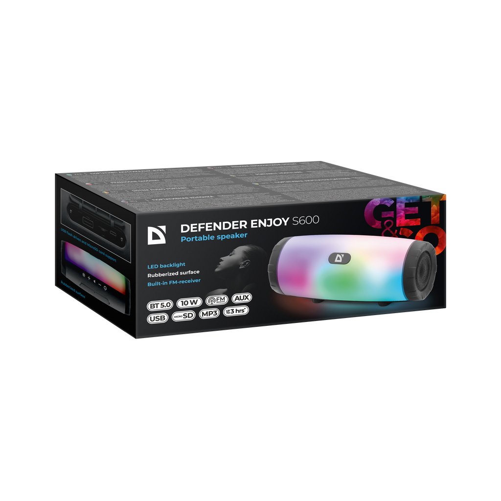 Портативна колонка Defender (65603) Enjoy S600 10Вт, Light/FM/microSD/USB, Black
