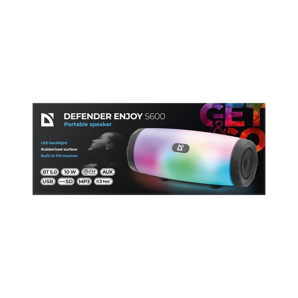 Портативна колонка Defender (65603) Enjoy S600 10Вт, Light/FM/microSD/USB, Black