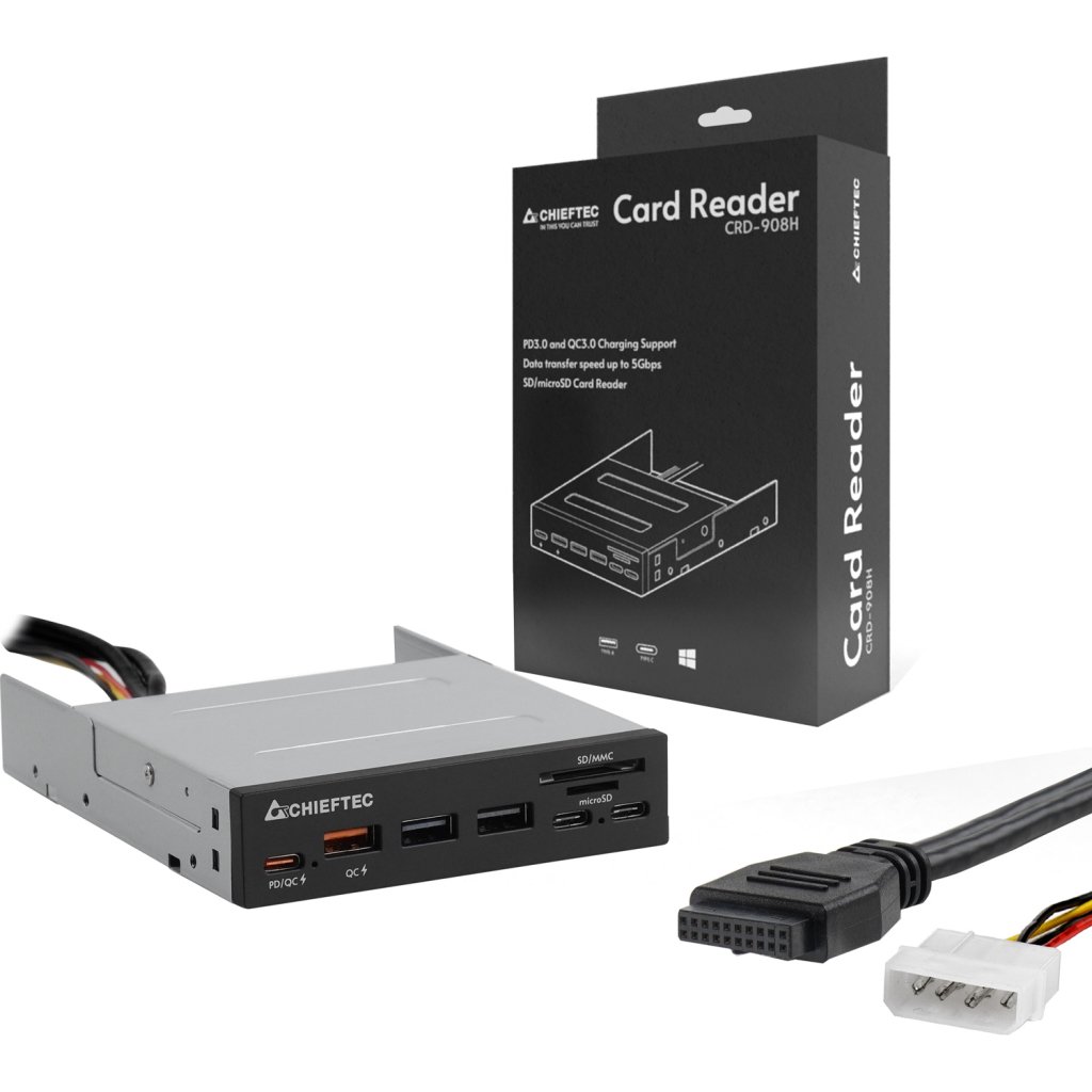 Зчитувач флеш-карт Chieftec 3.5″ 2xUSB3.2/2xType-C/1xPD3.0/1xQC3.0 USB (CRD-908H)