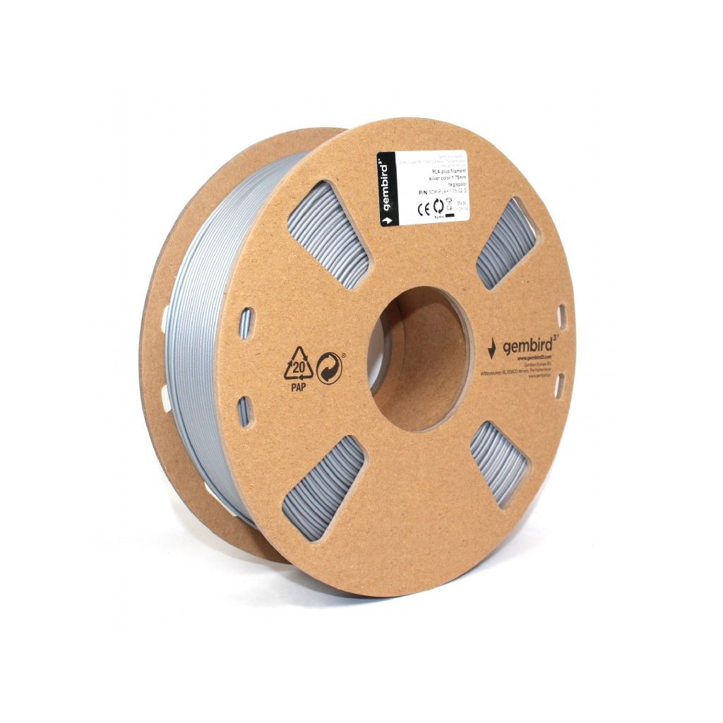 Пластик для 3D-принтера Gembird PLA-PLUS, 1.75 мм, silver, 1кг (3DP-PLA+1.75-02-S)