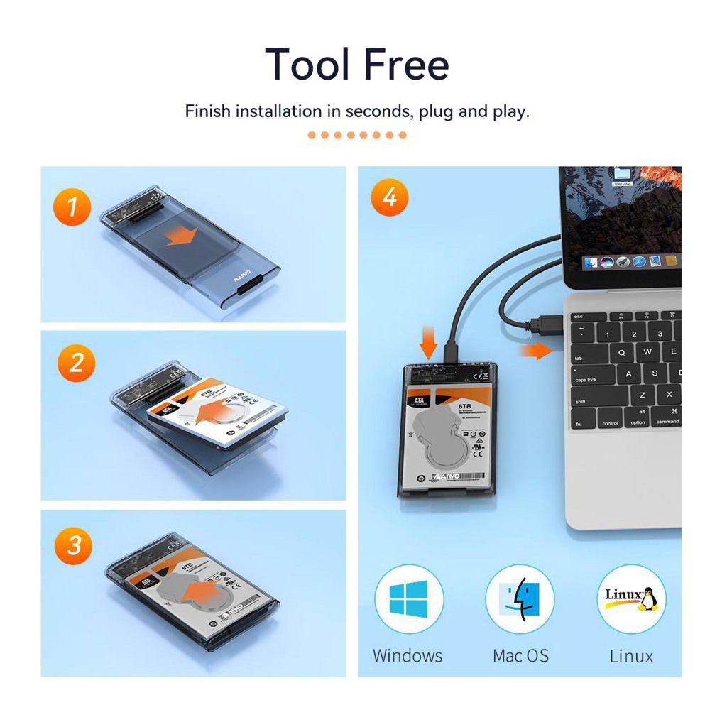 Кишеня зовнішня Maiwo 2.5″ SATA/SSD HDD – USB3.1 Gen1 Type-C (K2510)